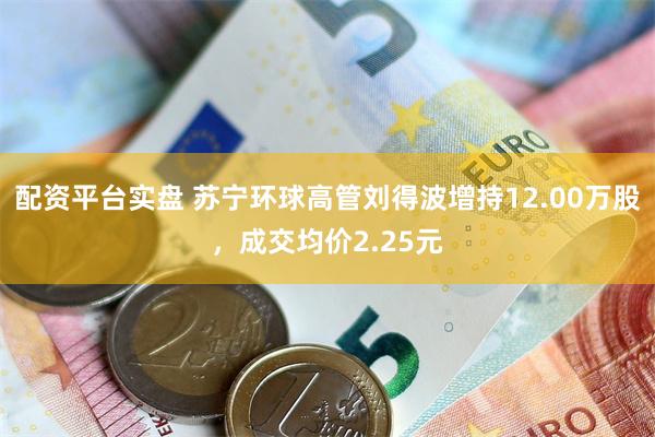 配资平台实盘 苏宁环球高管刘得波增持12.00万股，成交均价2.25元