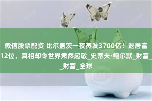 微信股票配资 比尔盖茨一夜蒸发3700亿！退居富豪榜12位，真相却令世界肃然起敬_史蒂夫·鲍尔默_财富_全球